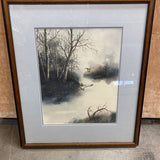 Watercolor of Ducks Landing Signed by Supote Krikel