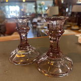 Pink Glass Taper Candle Holders - set of 2