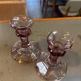 Pink Glass Taper Candle Holders - set of 2