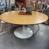 Tulip Style Dining Table w Nat Wood Veneer Top & White Pedestal Base