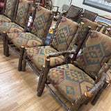 Rustic Log Frame w Pendleton Upholstery Dining Chairs