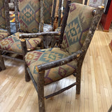 Rustic Log Frame w Pendleton Upholstery Dining Chairs