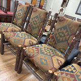 Rustic Log Frame w Pendleton Upholstery Dining Chairs