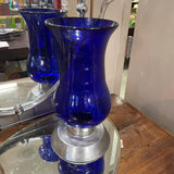 Large Blue Glass Vase on Pedastal