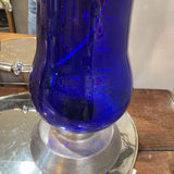 Large Blue Glass Vase on Pedastal