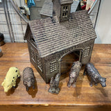 Vintage Cast Iron Barn Set w/5 Animals