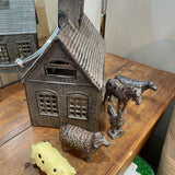 Vintage Cast Iron Barn Set w/5 Animals