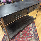 Wicker/Iron/Wood Console Table w/2 Drawers