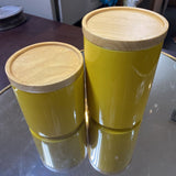 Set of 2 Ceramic Canisters w/Wood Lids