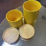 Set of 2 Ceramic Canisters w/Wood Lids