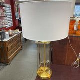 Glass Lamp w/Shade and Gold Base.