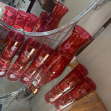 Vtg Federal Cranberry Etched Pitcher + 6 Glasses