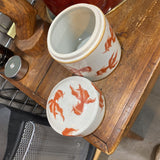 Red Goldfish Porcelain Jar w/Lid