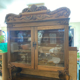 2 Piece Oak Hutch w Drawers, Doors U Glass Top