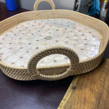 Round Rattan w Mother of Pearl Design w Handles
