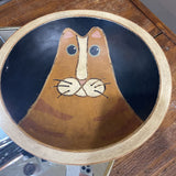 Wood Cat Bowl, Signed