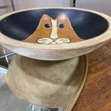 Wood Cat Bowl, Signed