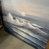 Large Moon Over the Ocean Painting