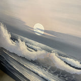 Large Moon Over the Ocean Painting