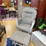 White Wood Upholstered Glider with Ottoman