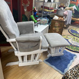 White Wood Upholstered Glider with Ottoman