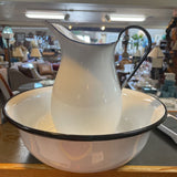 Antique Enamelware Pitcher & Wash Basin