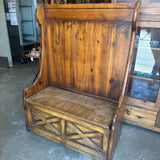 Vintage Pine Bench w Storage & Woven Seat