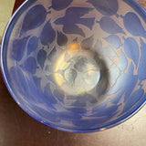 Signed Art Glass Bowl w/Leaves and Birds