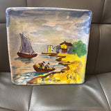 Italian Ceramic Painted Seaside Square Plate