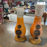 Vintage Romanian Frosted Glass Candle Holders-Set of 2