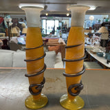 Vintage Romanian Frosted Glass Candle Holders-Set of 2