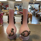Vintage Romanian Frosted Glass Candle Holderts-Set of 2