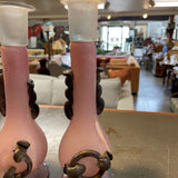 Vintage Romanian Frosted Glass Candle Holderts-Set of 2