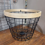 Wood Topped Black Wire Basket