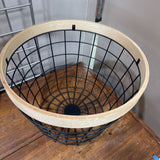 Wood Topped Black Wire Basket