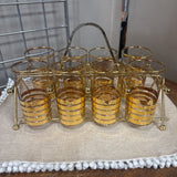 MCM Macbeth-Evans 22k Set of 8 Tumblers in Brass Tray