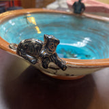 Handcrafted Ceramic Bowl with Man & Dog
