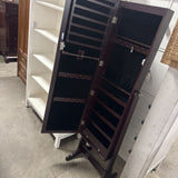 Wood Standing Mirrored Jewelry Cabinet