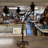Pinecone Triple Candle Holder w Bird