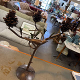 Pinecone Triple Candle Holder w Bird