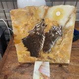 Marble Coyote Art w/Stand