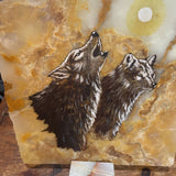 Marble Coyote Art w/Stand