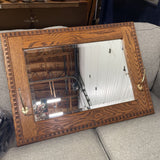 Antique Oak Mirror w/Hooks