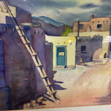 SW Adobe Village Watercolor signed Jane Kempe