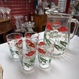 Vintage Poppy Pitcher w 4 Juice Glasses