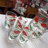Vintage Poppy Pitcher w 4 Juice Glasses
