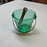 Vintage Green Glass Ice Bucket w/Tongs