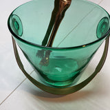 Vintage Green Glass Ice Bucket w/Tongs