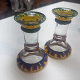 Painted Glass Taper Candle Holders - set of 2