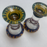 Painted Glass Taper Candle Holders - set of 2